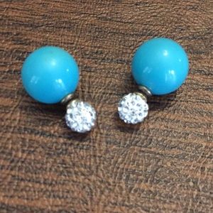 Turquoise blue and faux diamond earrings